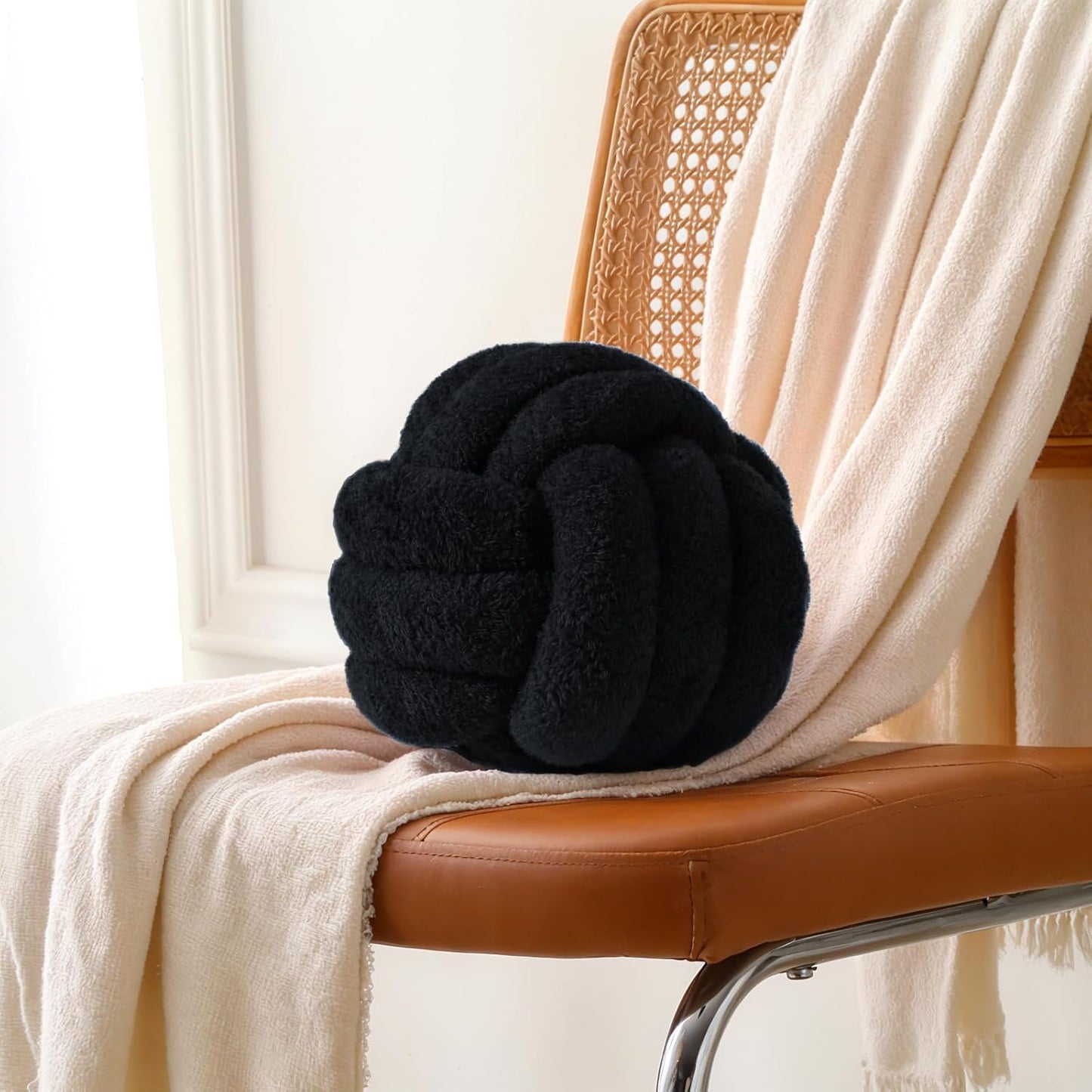 Knot Pillow Ball Plush - Decorative Throw Pillows for Bed Relieve Stress, Round Knot Cushion for Sofa Decor Pet Toy, Black 8 inch
