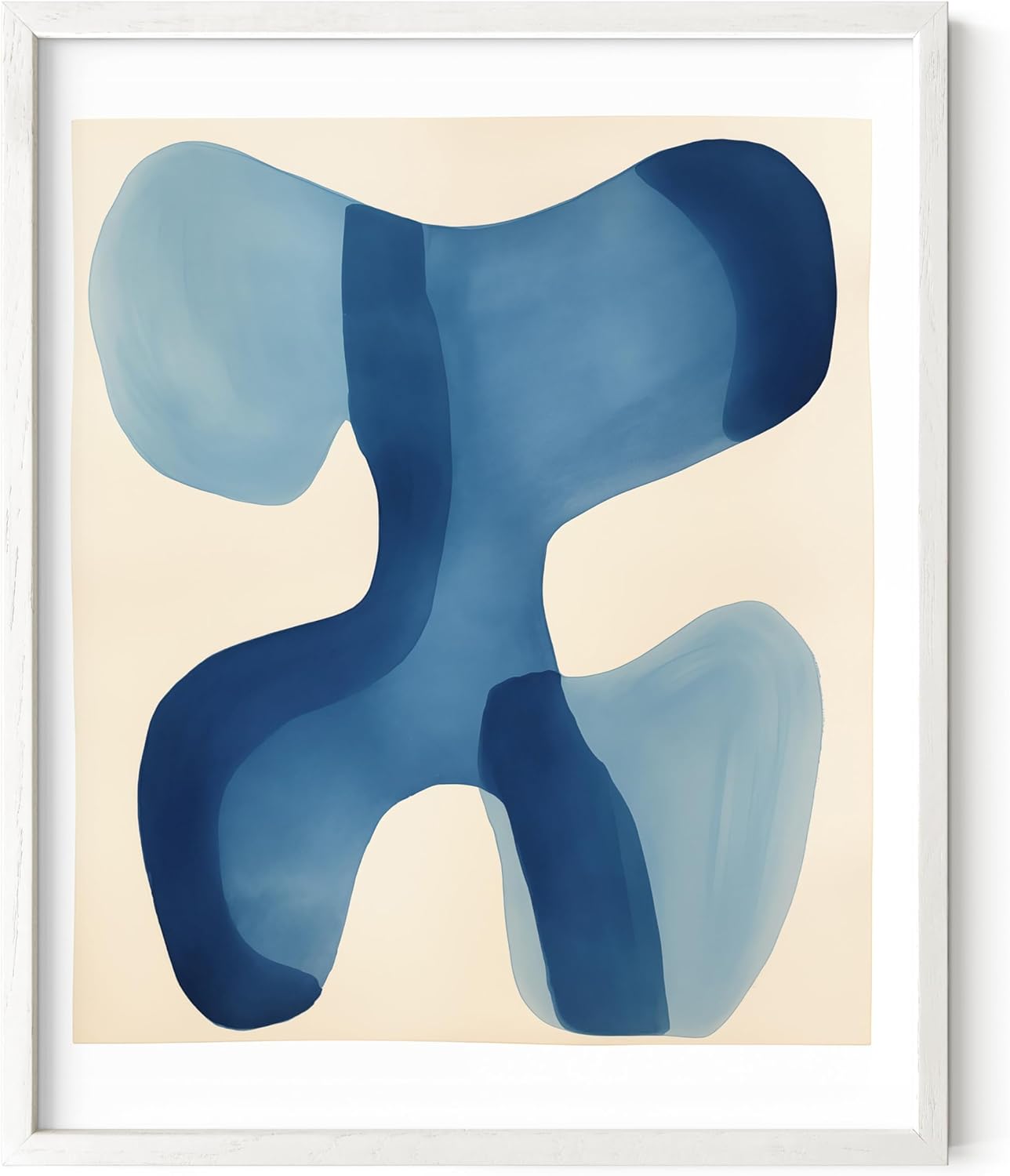 HAUS AND HUES Modern Abstract Wall Art - Blue and Green Living Room Art, Modern Artwork for Walls, Minimalist Picture for Living Room(Blue Shapes, White Frame, 8x10)