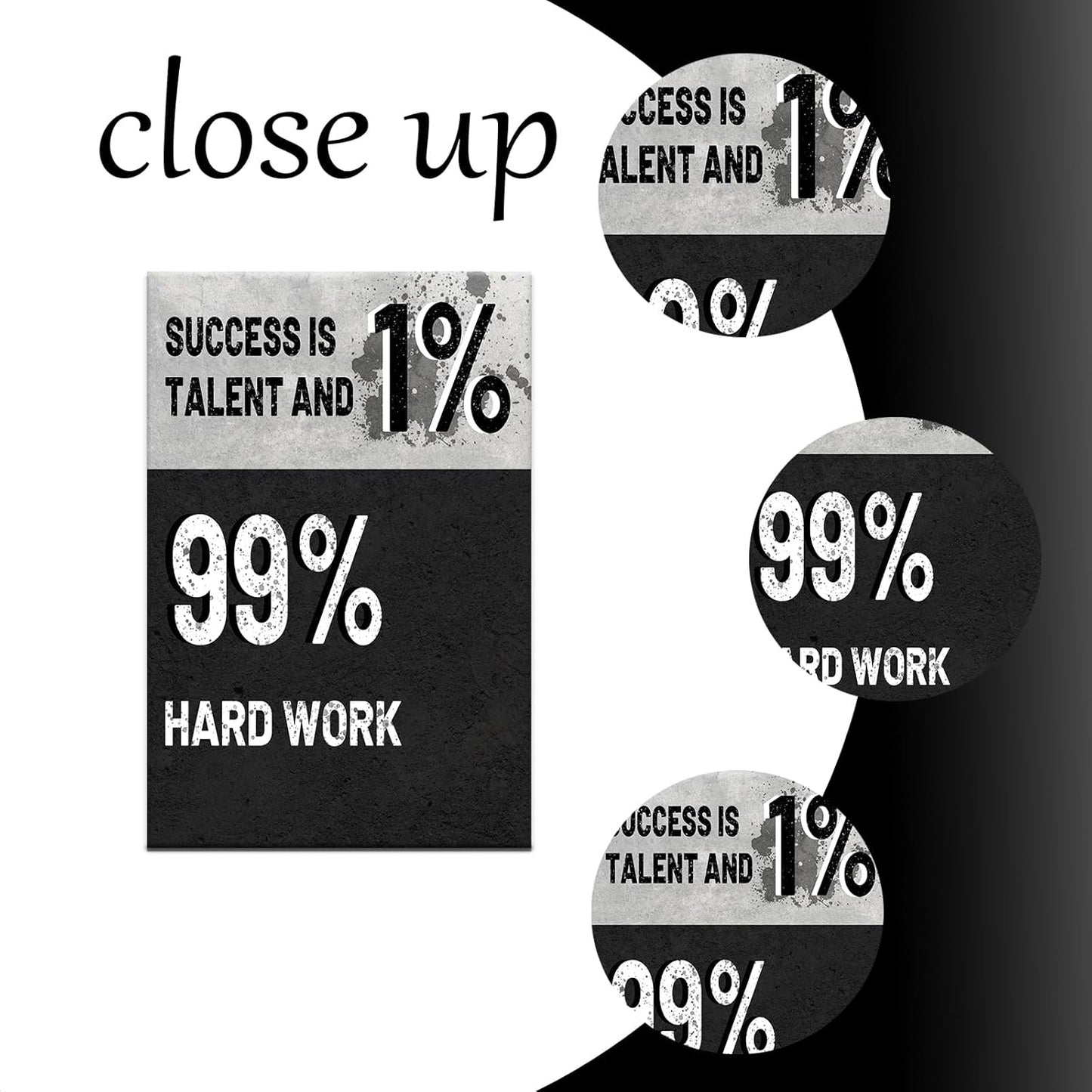 DINGFUN Inspirational Canvas Print Wall Art Motivational Success Is 1% Talent and 99% Hard Work Quotes Poster Painting Artwork for Bedroom Office Gym Picture Decoration Ready to Hang [12''Wx18''H]