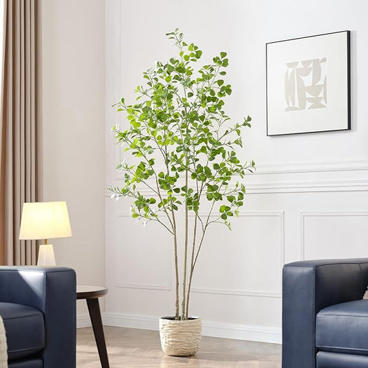 6ft Artificial Ficus Tree with Heart-Shaped Leaves - Lush & Full Branches, 72" Tall Luxurious Faux Heart-Leaf Ficus Tree, Perfect for Modern Home & Office Decor, Natural Look