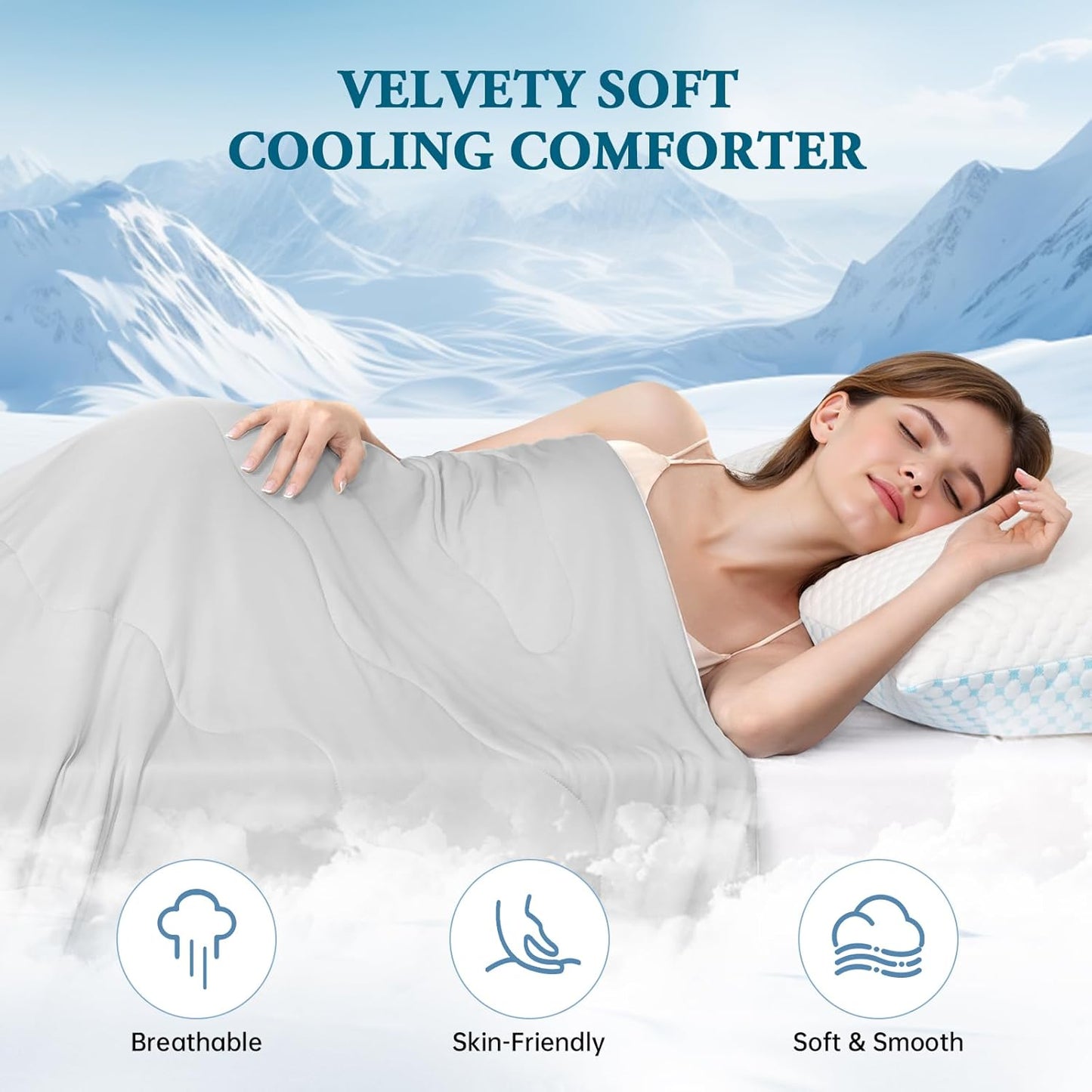 COHOME Cooling Comforter Twin/Twin XL, Cooling Blanket for Hot Sleeper and Night Sweats, Cold Touch Fabric Absorbs Body Heat, Double-Sided Cool Design Soft Fluffy (Grey, (68"X90"))