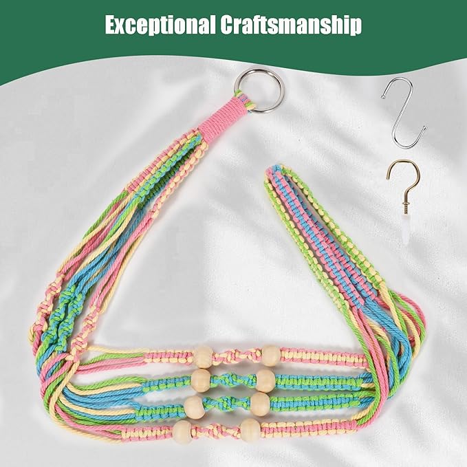 Macrame Plant Hanger, Hanging Planter Basket with Wood Beads, Decorative Boho Flower Pot Holder for Indoor and Outdoor, Rainbow, 35 Inch Set of 2 (POTS NOT Included)