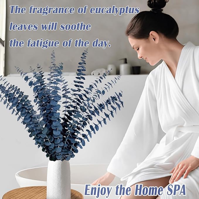 15Pcs Dried Preserved Blue Eucalyptus Stems, 100% Natural Fresh Plant, 17'' Bouquet for Floral Arrangements, Vase Fillers, Perfect for DIY Weddings Parties Home Office Shower Decor