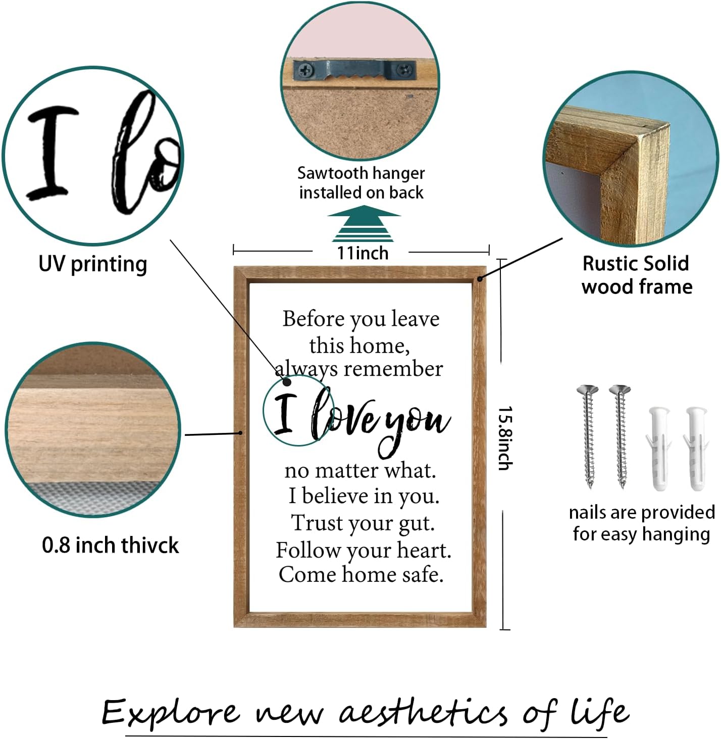 Before You Leave This Home Sign Wall Art Decor 16x11 Inch Rustic Farmhouse Living Room I Love You Inspirational Family Wood Framed Sign Entryway Motivationa And Romantic Wall Hang (Wood)