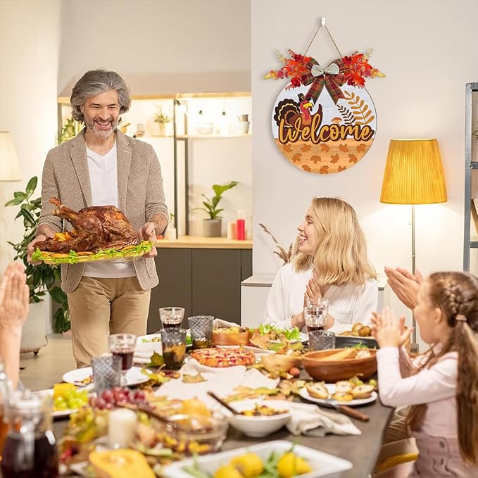 3D Welcome Fall Sign,Turkey Door Hanger Autumn,Hello Fall Door Wreath,Thanksgiving Day Wall Decoration,Maple Leaves Harvest Turkey Porch Sign for Home Farmhouse Yard Indoor Office Party