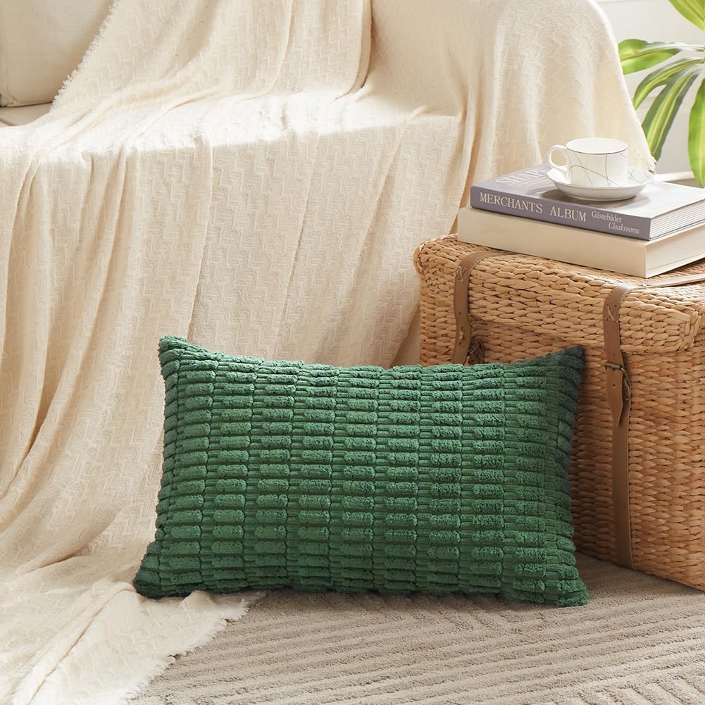 Fancy Homi 4 Packs Green Decorative Throw Pillow Covers 14x24 Inch for Living Room Couch Bed, Holiday Christmas Home Decor Gift, Soft Plush Corduroy Cute Square Accent Cushion Case 35x60 cm