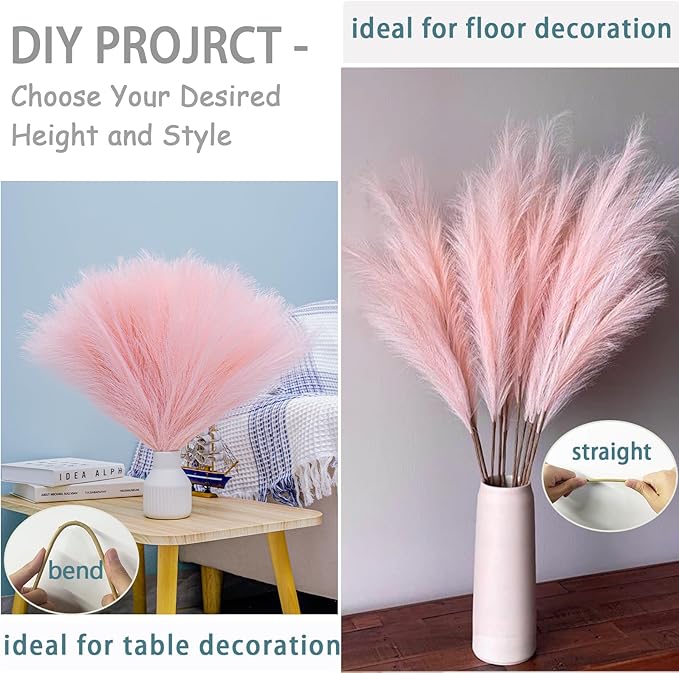 38" Faux Pampas Grass - 10 Stem Tall Pink Decor Artificial Fluffy Pampas Grass for Boho Home Wedding & Mothers Day