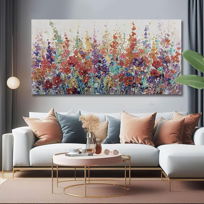 XIANSHOU Floral Wall Art for Living Room/Colorful Decor 24"x 48"/ Blossom Botanical Painting/Wall Decorations for Home Office Bedroom Kitchen Dining Room