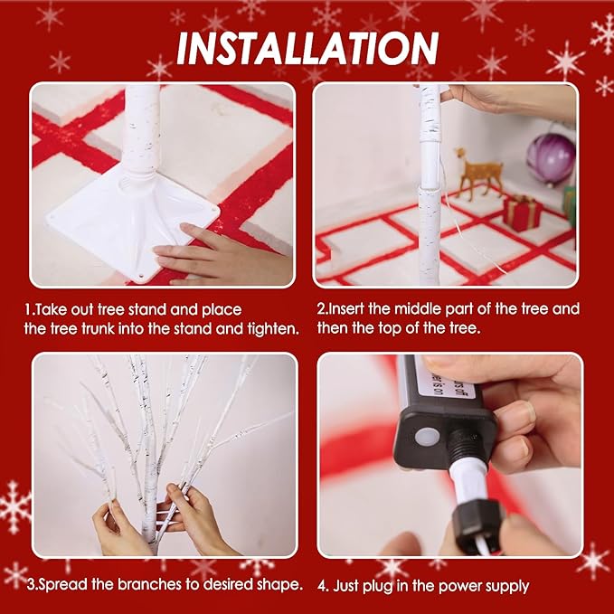 2-Pack 4FT Lighted Birch Tree, Birch Christmas Tree for Indoor & Outdoor, Upgraded 96 LED Birch Tree Lights for Outdoor Christmas Decorations Indoor Home Thanksgiving (Warm White & Multicolor)