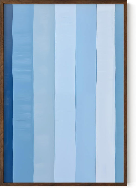 HAUS AND HUES Modern Abstract Wall Art - Blue and Green Living Room Art, Modern Artwork for Walls, Minimalist Picture for Living Room(Painted Stripes, Walnut Frame, 24x36)