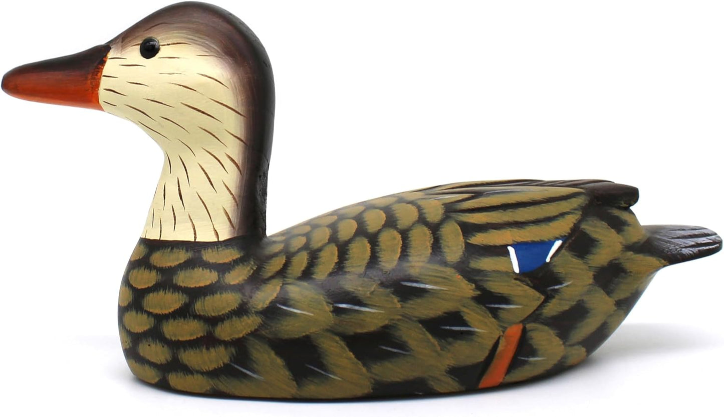 CVHOMEDECO. Primitives Hand Engraving and Painted Wood Duck Decor Farmhouse Figurine Mallard Decorative Accent, 10 Inch, Brown