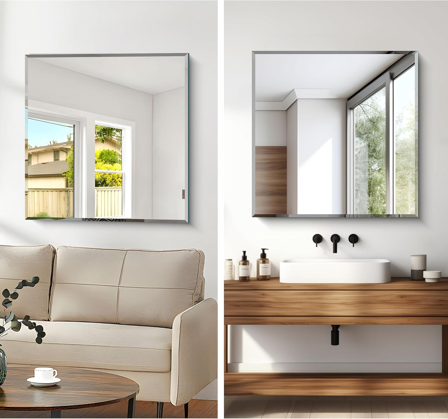 Beveled Mirror, 30x30 inch Square Bathroom Mirrors for Wall, Upgraded Shatterproof Frameless Vanity Mirror Over Sink with Beveled Edge for Bathroom,Bedroom,Living Room and Entryway