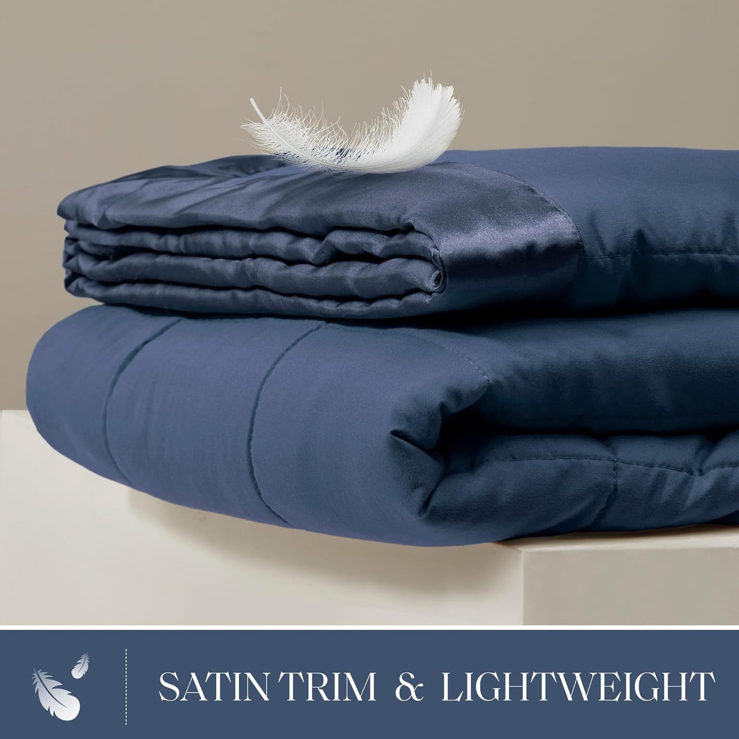 Madison Park Windom Down Alternative Blanket, Premium 3M Scotchgard Moisture Wicking Treatment, Lightweight and Soft Bed Cover For All Season, Satin Trim, Navy Full/Queen