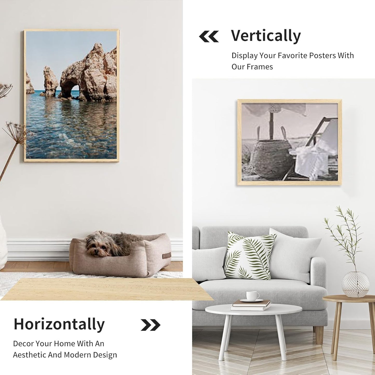 iRahmen 8x12 Picture Frame Set of 2, Wood Photo Frame with HD Glass - Display Picture 6x8 with Mat or 8 x 12 without Mat for Horizontal or Vertical Tabletop and Wall Mounting