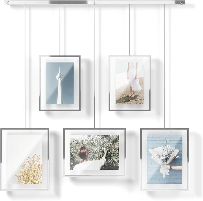 Umbra Exhibit Adjustable Photo Display – DIY Collage Set Mounts in Various Layouts Horizontally and at Different Angles - Holds 5 Picture Frames for Photos, Prints, Artwork and More, 4 by 6 inch and 5