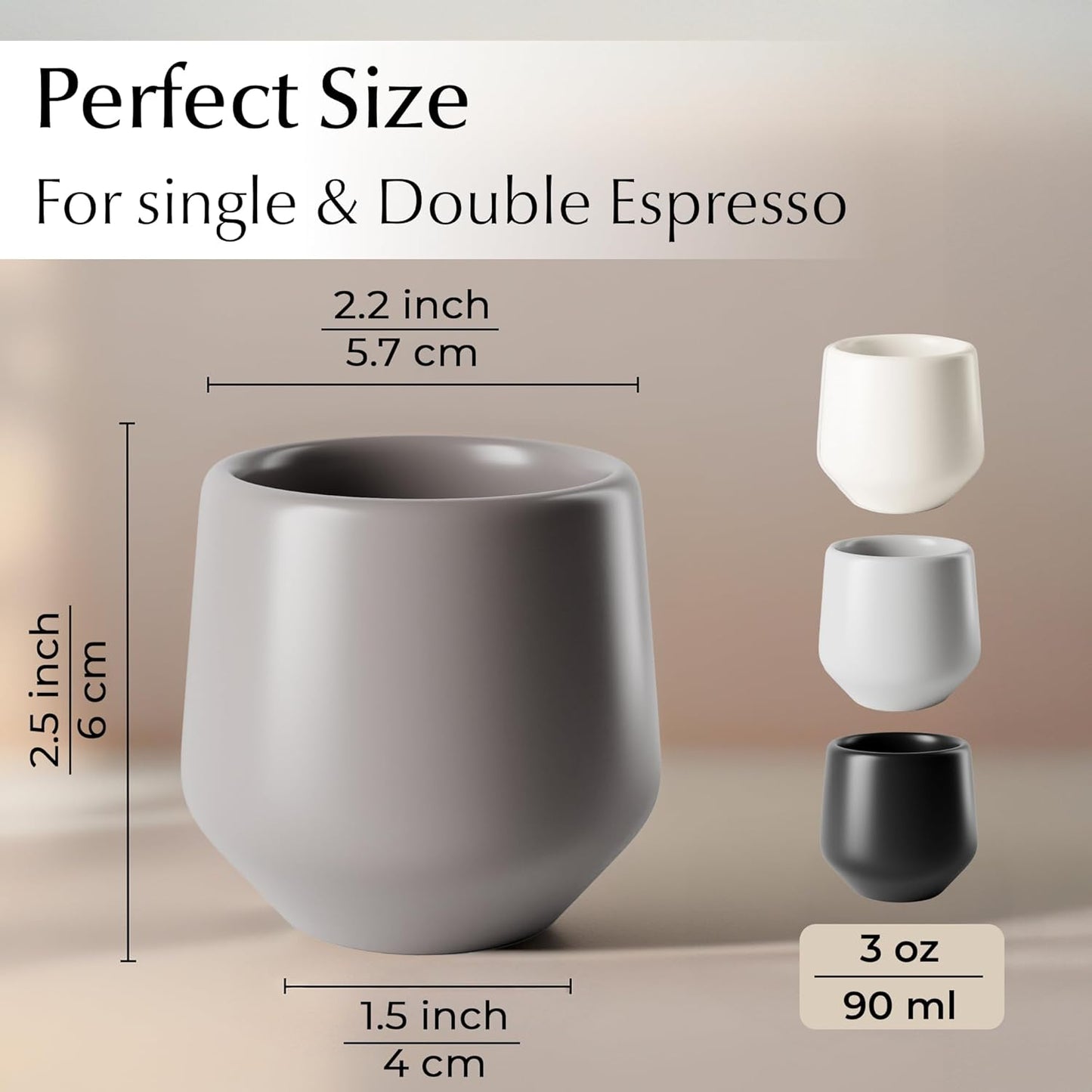 MIAMIO - Espresso Cups Set of 4 (3 oz) / Espresso Cup, Ceramic Espresso Cups, Handleless Mug, Japanese Tea Cups - Luxe Collection (Classic Pastel)