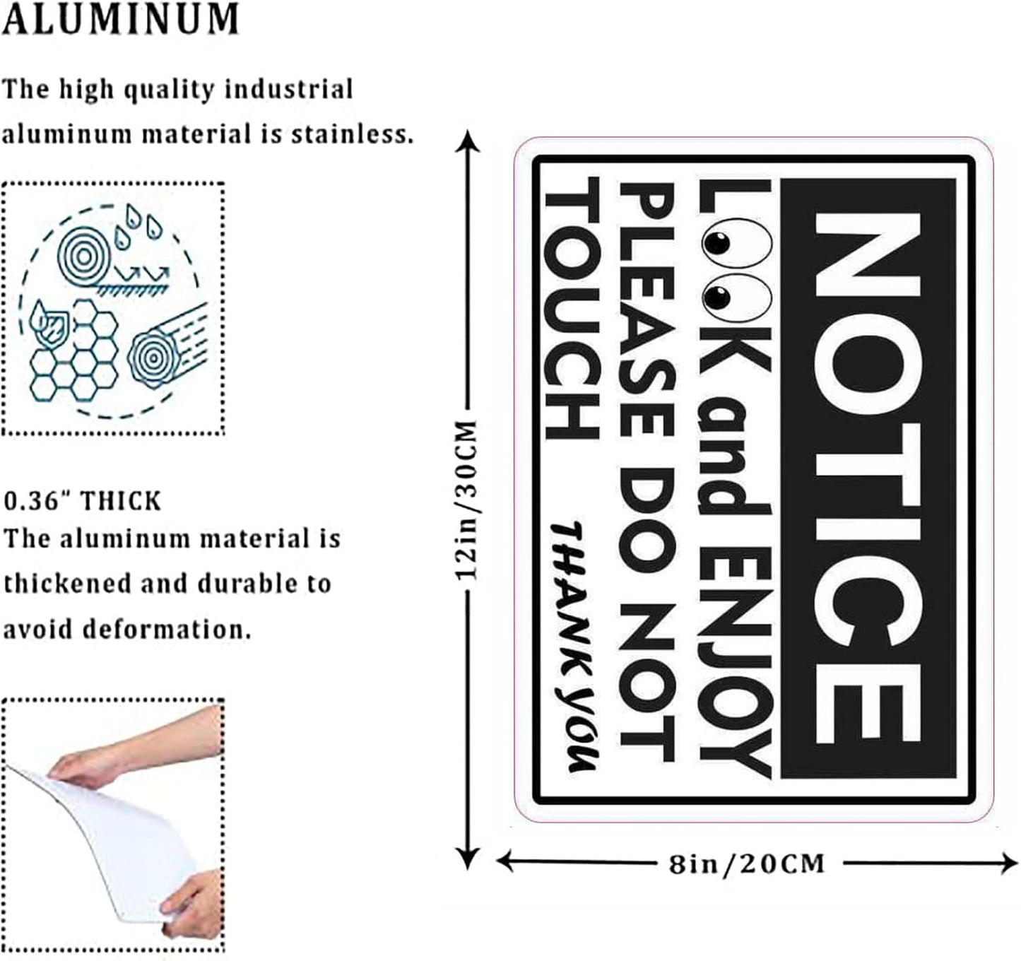 Metal Warning Sign Aluminum Notice Look and Enjoy Please Do Not Touch Indoor & Outdoor Signs for Home, Office