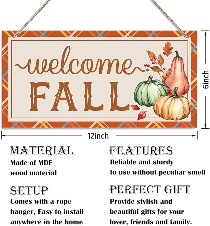 Welcome Fall Sign, Autumn Front Door Porch Hanging Decoration, Decorative Wooden Hanging Signs, Farmhouse Home Wall Decor, Autumn Wall Art, Fall Harvest Party Decorations
