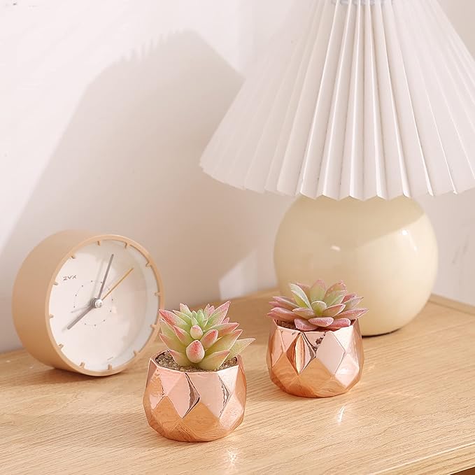 Tiita Artificial Faux Succulents in Pots, Mini Rose Gold Fake Plants for Women Desk, Small Realistic Faux Succulents for Home Office Accessories Window Sill Bathroom Bedroom, Rose Gold