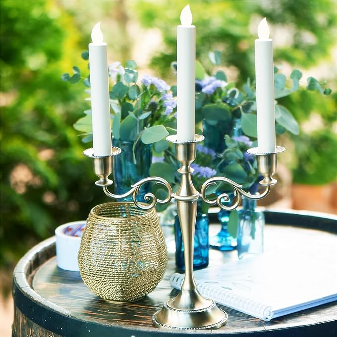 3 Candle Metal Candelabra – Candlesticks Holder for Formal Events, Wedding, Church, Holiday Décor, Halloween – Taper Candle Holder Stand Centerpiece Elegant Decoration Piece for Table,Bronze