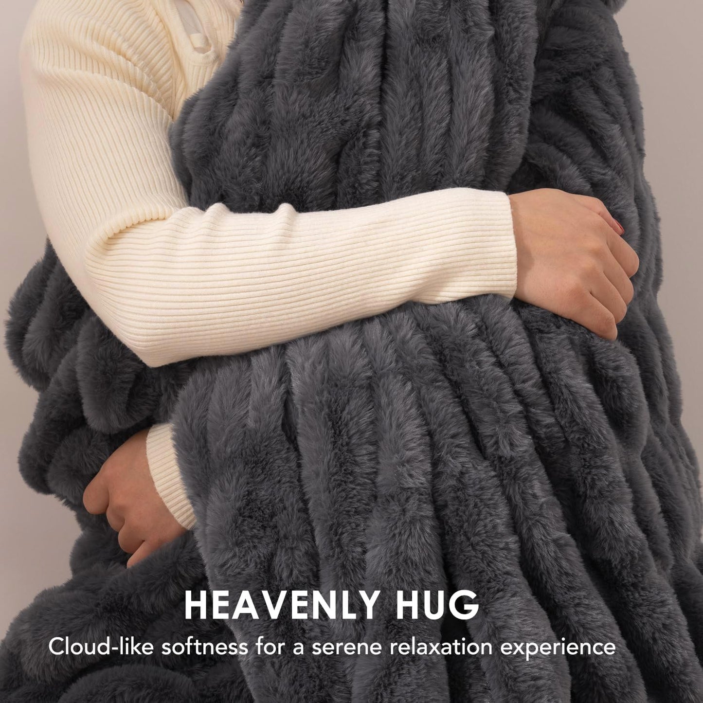 EVERGRACE Luxurious Soft Faux Rabbit Fur Throw Blanket, Cozy Fuzzy Plush Warm Throws for Couch Bed Sofa Chair Decor, Ruched Bubble Fluffy Blanket with Reversible Velvet, 60" x 80", Charcoal Gray