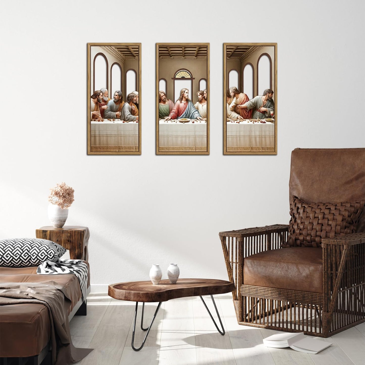 KAIRNE 3Pcs Jesus Last Supper Wall Art,Christian Wooden Wall Decor,Religious Faith Wood Hanging Decor,Bible Verse Artwork,Scripture Jesus Art for Living Room Dining Room Bedroom Decoration,Framed