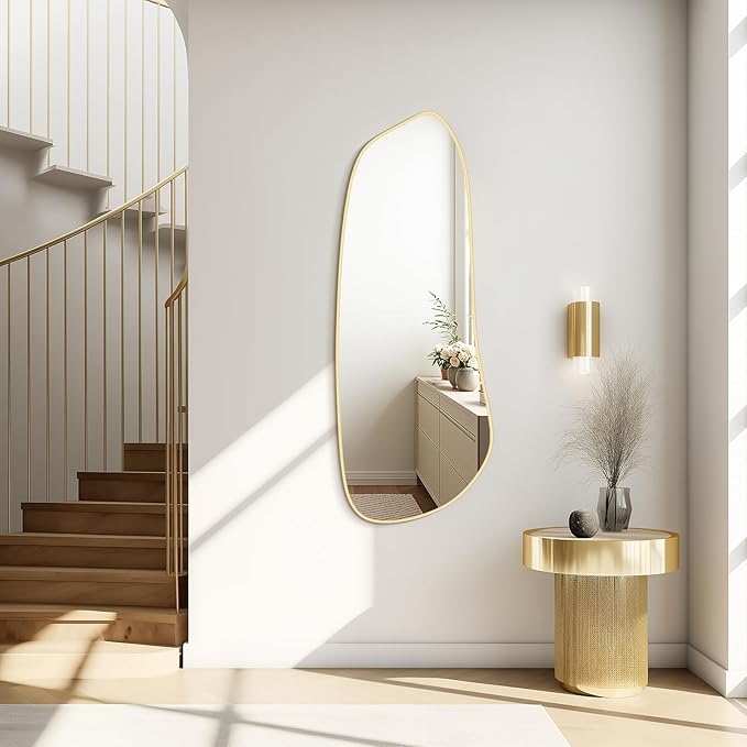 WallBeyond Irregular Wall Mirror, Asymmetrical Mirror Wall Mounted with Gold Framed for Living Room, Bathroom, Bedroom, Entryway Wall Decor, 46"×18", Gold