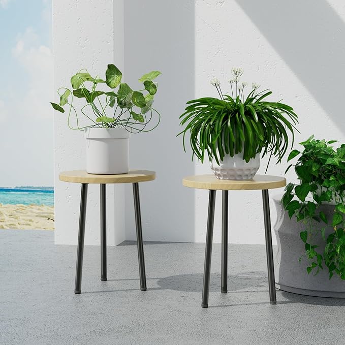Plant Stand Indoor 14'': Indoor Plant Stand 2 Pack Metal Plant Table - Wood Plant Stool Outdoor Small Round Side End Table Mid Century Modern Decor - Home Decor