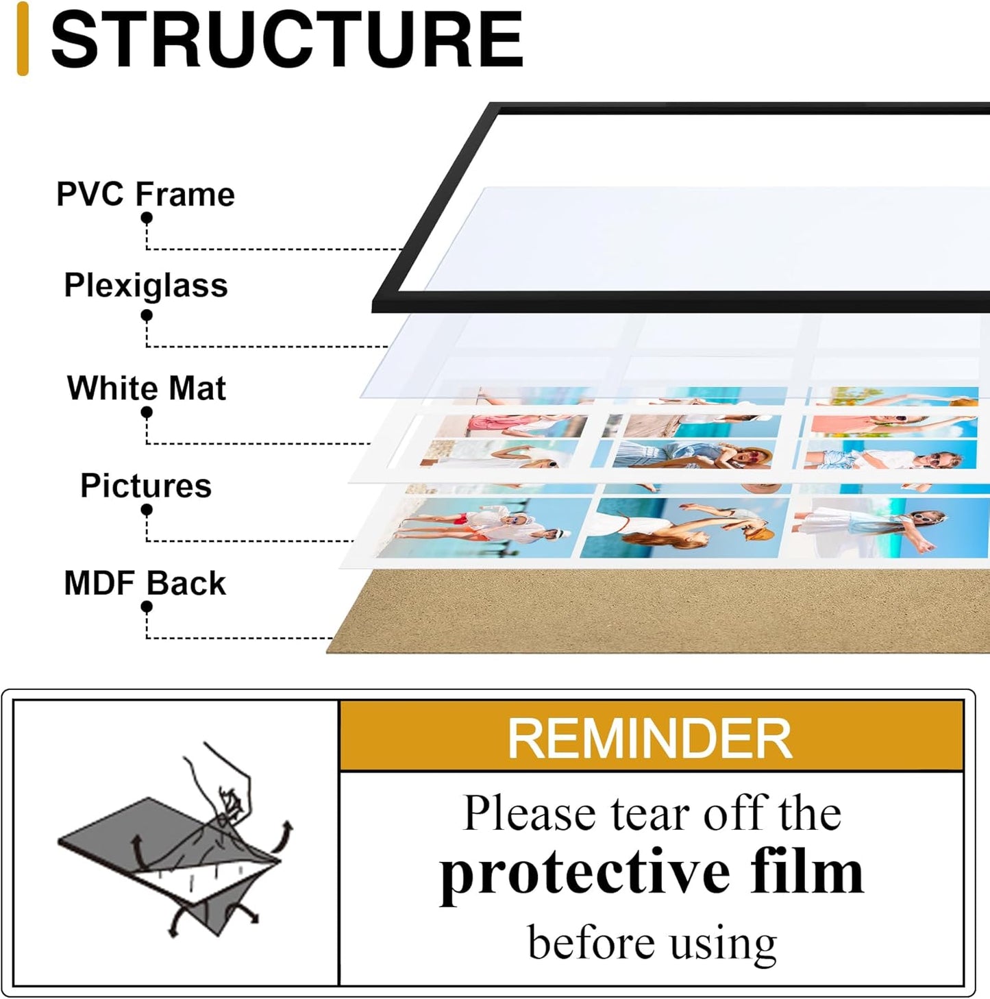 decorUhome 14x20 Picture Frames Collage Wall Decor, Display 9Pcs 4x6 Photos with Mat or 1Pcs 14x20 Unmatted, 9 4x6 Collage Picture Frames for Wall Mounting, Black