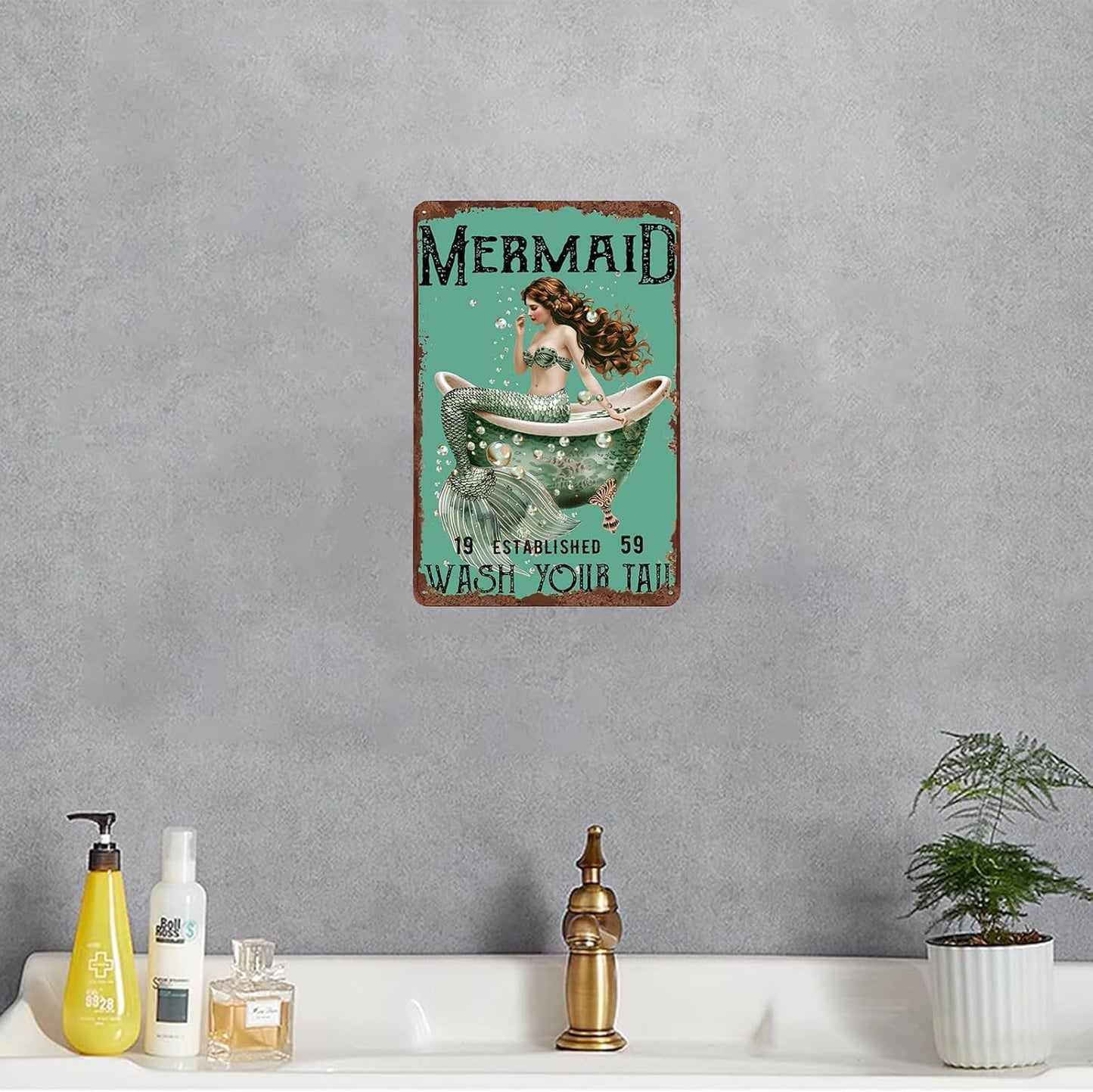 Metal Signs Mermaid Wash Your Tail Retro Tin Sign for Home Office Kitchen Bar Cafe Garden Wall Decor 12x8 Inch