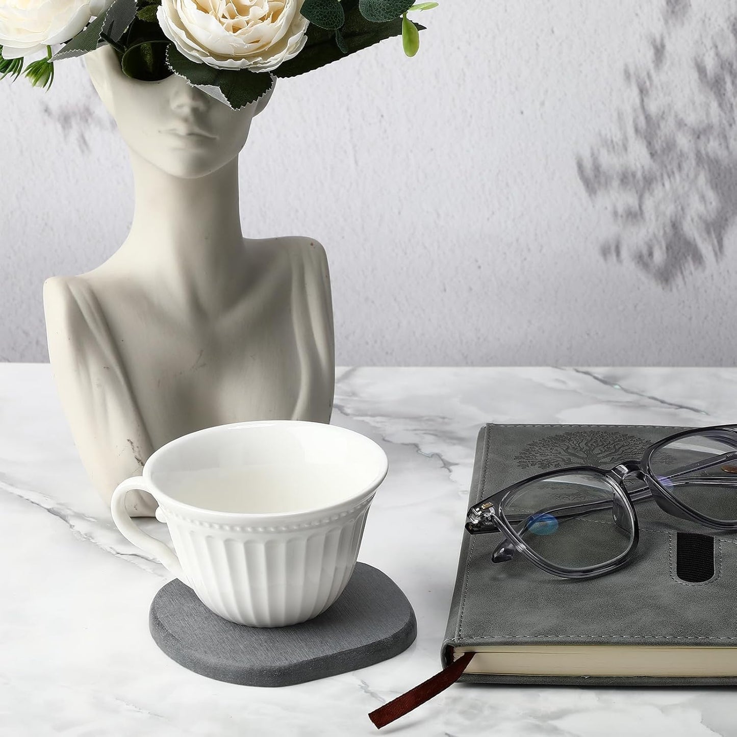 Diatomaceous Earth Coaster ，Set of 6，Unique White Absorbent Coasters for Drinks，Modern Aesthetic Instant Dry Stone Drink Coasters（6,Grey）