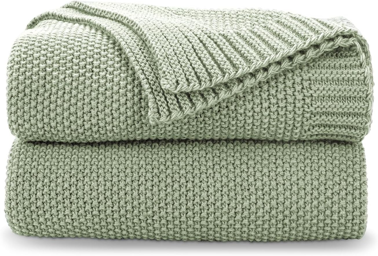 CozeCube Sage Green Throw Blanket for Couch, Soft Cozy Cable Knit Throw for Bed Sofa Living Room, Lightweight Warm Decorative Farmhouse Christmas Blanket, 50"x60", Sage Green