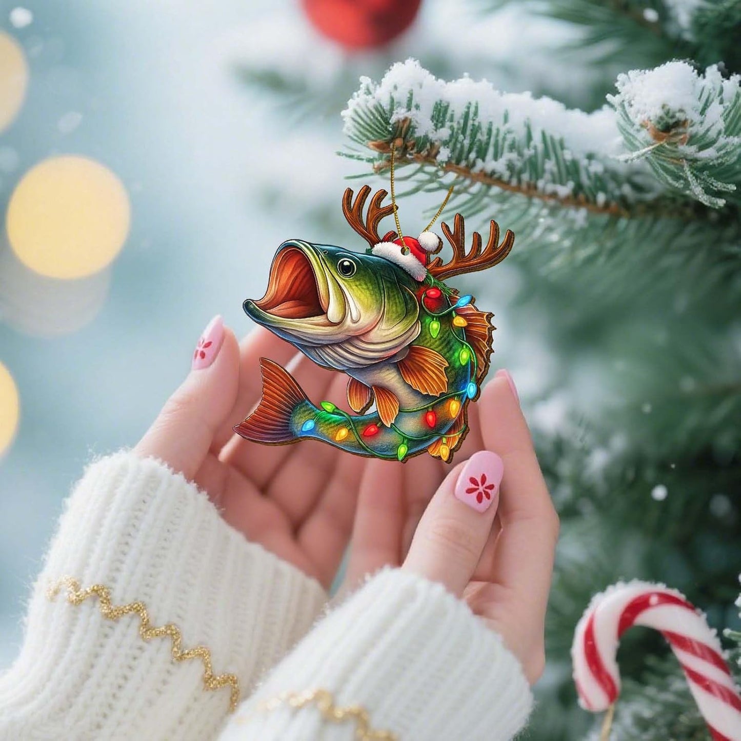 Funny Bass Fishing Ornament, Wooden Christmas Tree Decoration for Fishermen, Holiday Keepsake Gift for Men, Fish Lover Ornaments