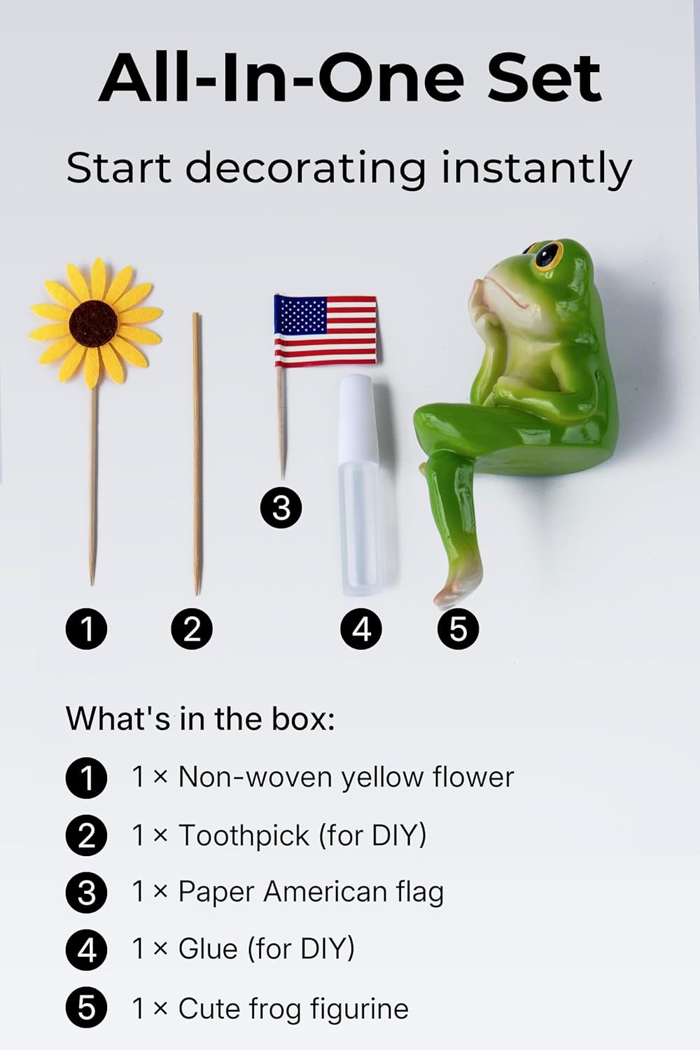 Frog Figurine, Whimsical Hand-Painted Resin Frog Statue with Flower and Flag, Shelf Decor for Living Room Desk Office, Charming Funny Frog Garden Decor, Frog Birthday Gift for Women