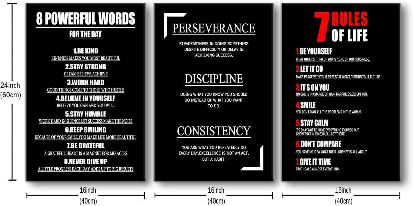 Inspirational Canvas Wall Art 3 Pc Motivational Entrepreneur Quotes Picture Painting Positive Affirmations Framed Print Poster for Living Room Office Bedroom Gym Wall Decor Ready to Hang [48''Hx24''W]