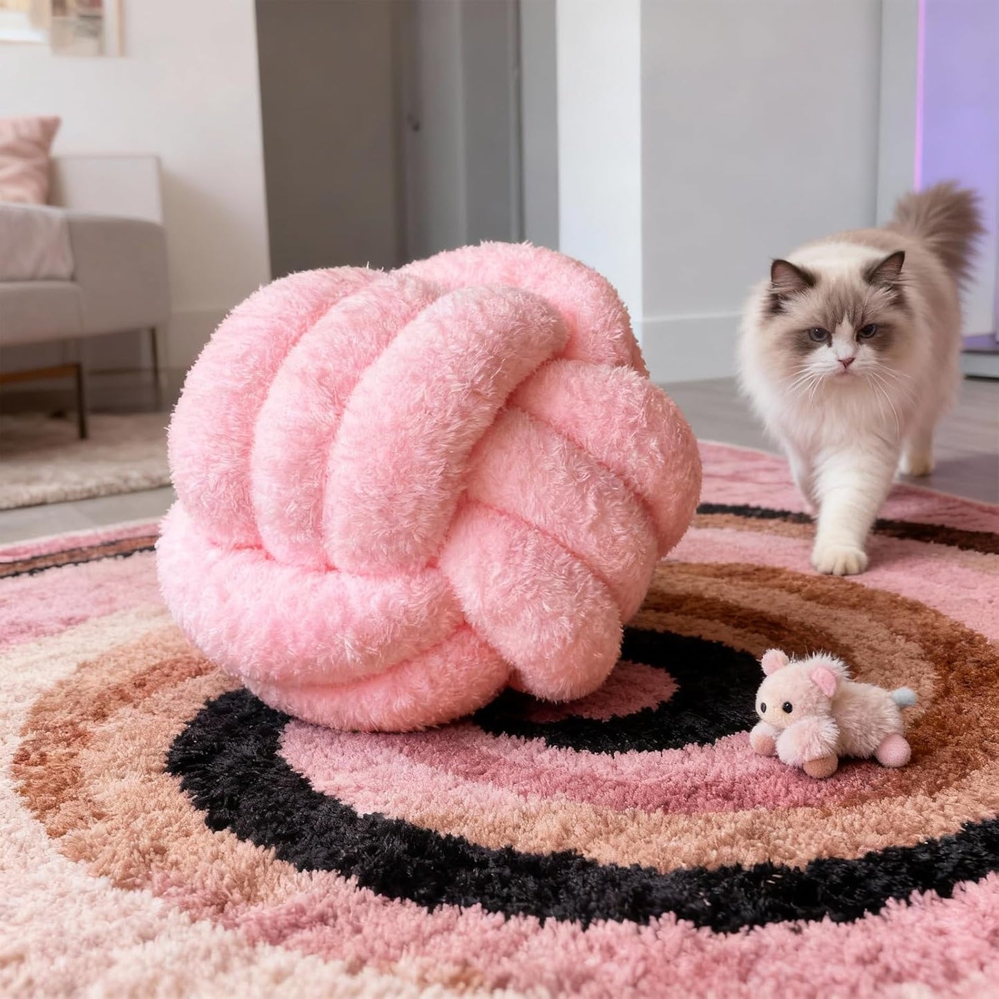 Knot Pillow Ball Plush - Decorative Throw Pillows for Bed Relieve Stress, Round Knot Cushion for Sofa Decor Pet Toy, Pink 12 inch