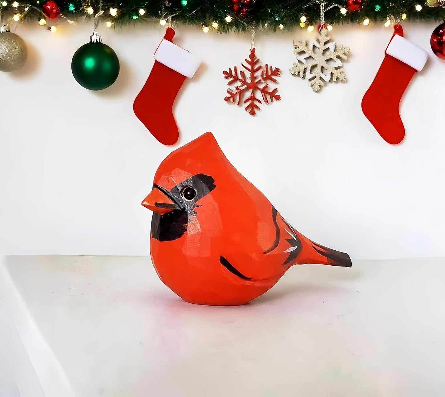 Handmade Wooden Red Cardinal Figurines Set, Hand-Painted Male Cardinal Birds on Base - Home Decor, Christmas Ornaments, Unique Gift for Bird Lovers & Craft Enthusiasts