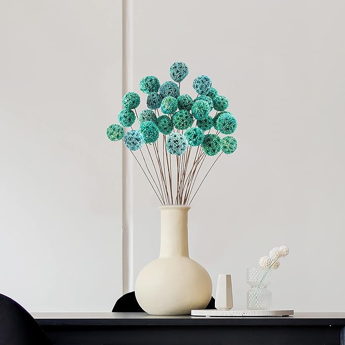 24 PCS Dried Craspedia Billy Balls Flowers, 18” Natural Dried Flowers Bouquet for Vase Floral Arrangements Wedding Table Centerpieces Party DIY Home Decor (Blue)
