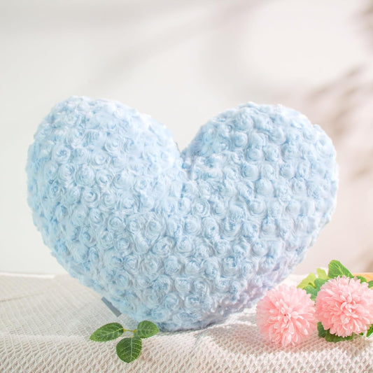 Blue Heart Shaped Throw Pillow – 600g Faux Rabbit Fur + Plush 6D PP Cotton – 16"x14" Decorative Cushion