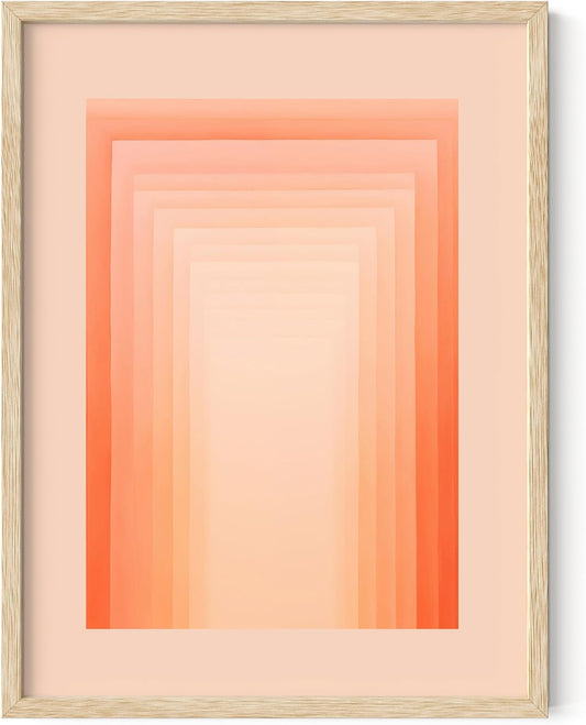 HAUS AND HUES Colorful Abstract Wall Art - Minimalist Retro Picture for Living Room Decor, Red and Pink Modern Wall Art Painting (Pink Geometric, Beige Frame, 12x16)