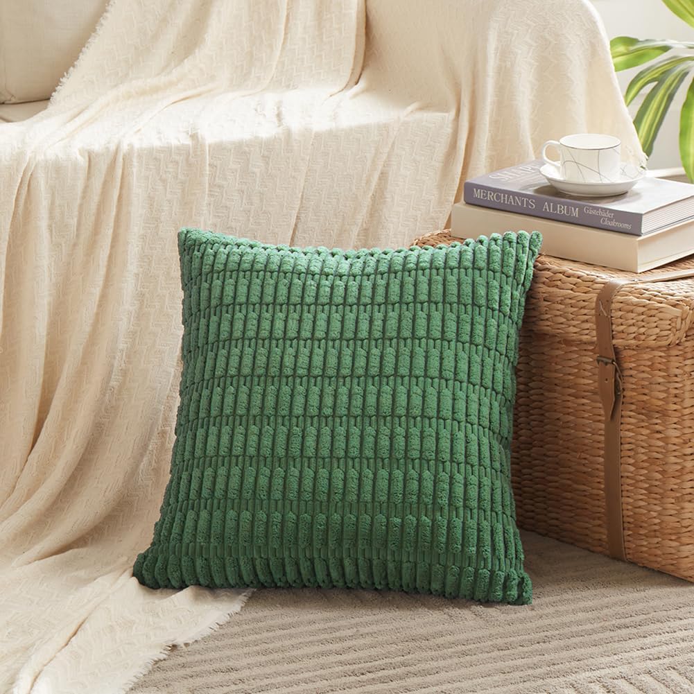 Fancy Homi 4 Packs Green Decorative Throw Pillow Covers 14x14 Inch for Living Room Couch Bed, Holiday Christmas Home Decor Gift, Soft Plush Corduroy Cute Square Accent Cushion Case 35x35 cm