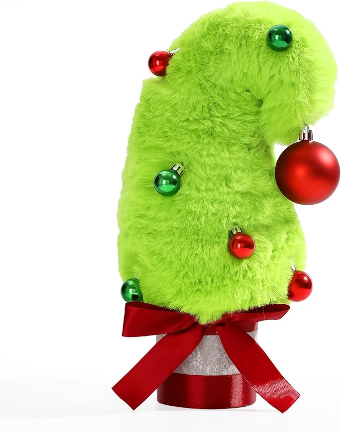 1FT Mini Tabletop Christmas Tree, Small Whimsical Lime Green Christmas Tree with Red Ball Top & 11Pcs Small Red Green Balls, Plush Fur Surface Xmas Decor for Table Home Office Holiday Party