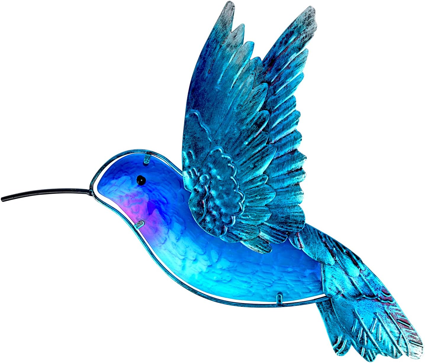 John's Studio Metal Hummingbird Wall Decor Bathroom Glass Art Iron Sculpture Outdoor Hanging Decoration for Home Bedroom Garden Patio Porch or Fence - Blue