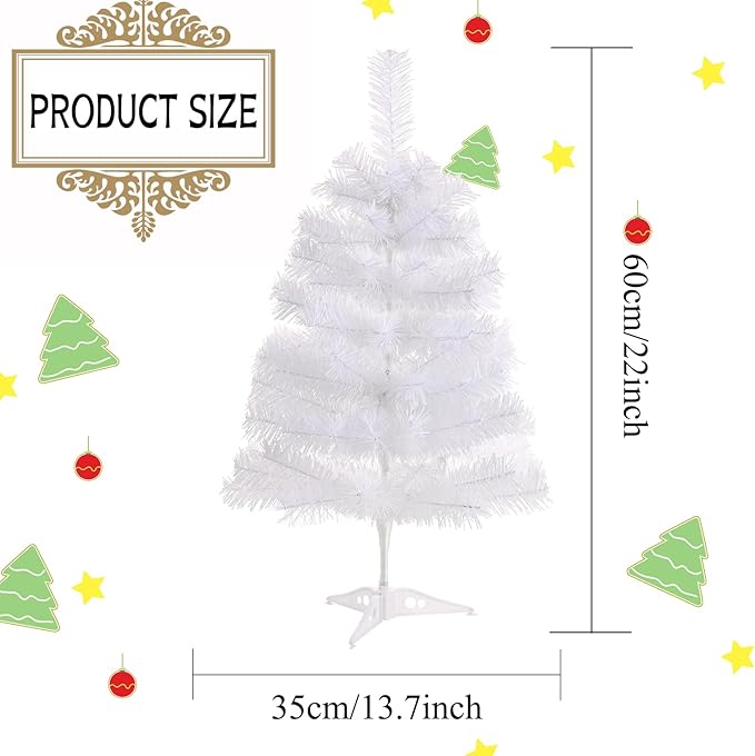 2FT Artificial Christmas Tree White Tabletop Christmas Tree with Plastic Stand Mini Xmas Pine Tree for Party Supplies Indoor Outdoor Holiday Home Decoration(White)