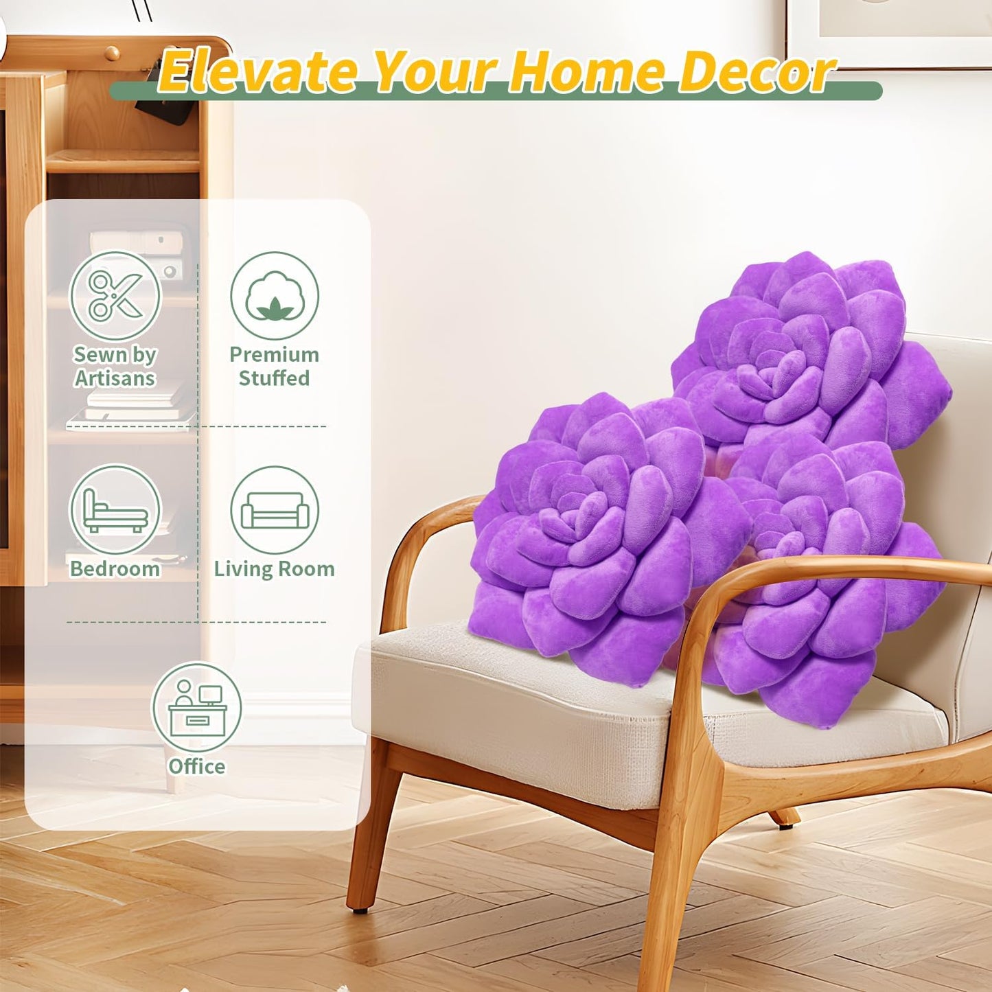 Fleshy Greenery Plush Cushion – Hand-Stitched 3D Flower Throw, Botanical-Shaped Accent for Bedroom, Living Room, and Home Décor 25cm/9.84inch