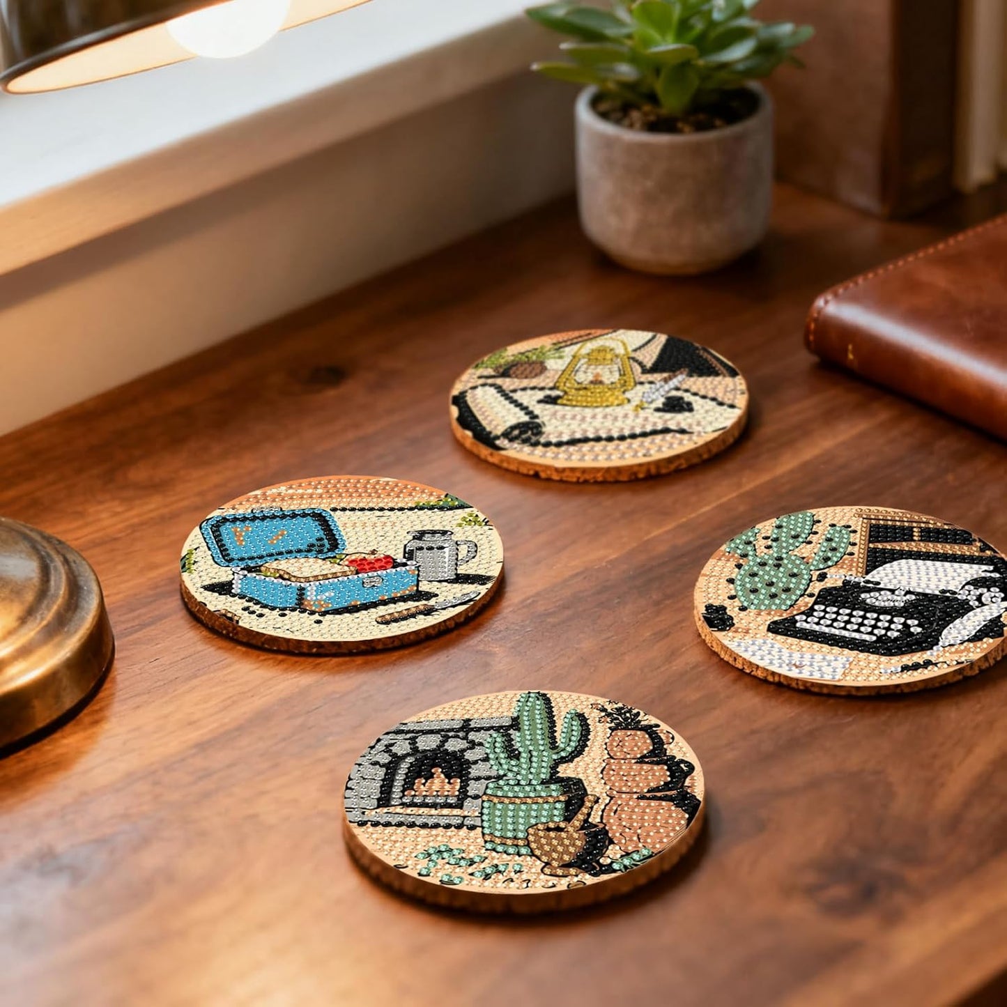 DOZEEZOP 8 PCS Landscape Diamond Art Coasters Kit, Abstract 5D Diamond Painting Coasters with Holder, Fall Small Diamond Art Kits for Adults Beginners, Diamond Dots Arts and Crafts Supplies