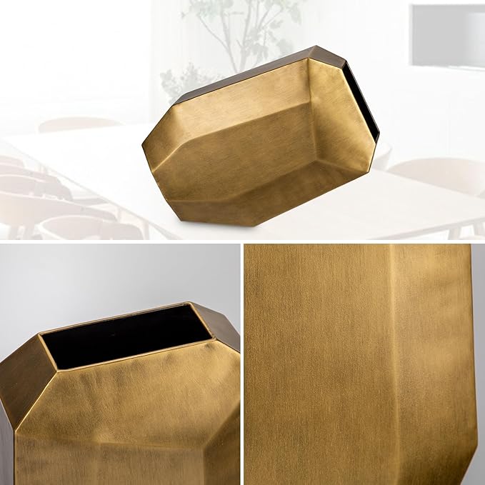 16"" Tall Geometric Vases, Home Décor Gold Modern Rectangular Vases with Angular Front and Back, Contemporary Industrial Metal Vases for Office Home Resto Café Decoration, Bronze