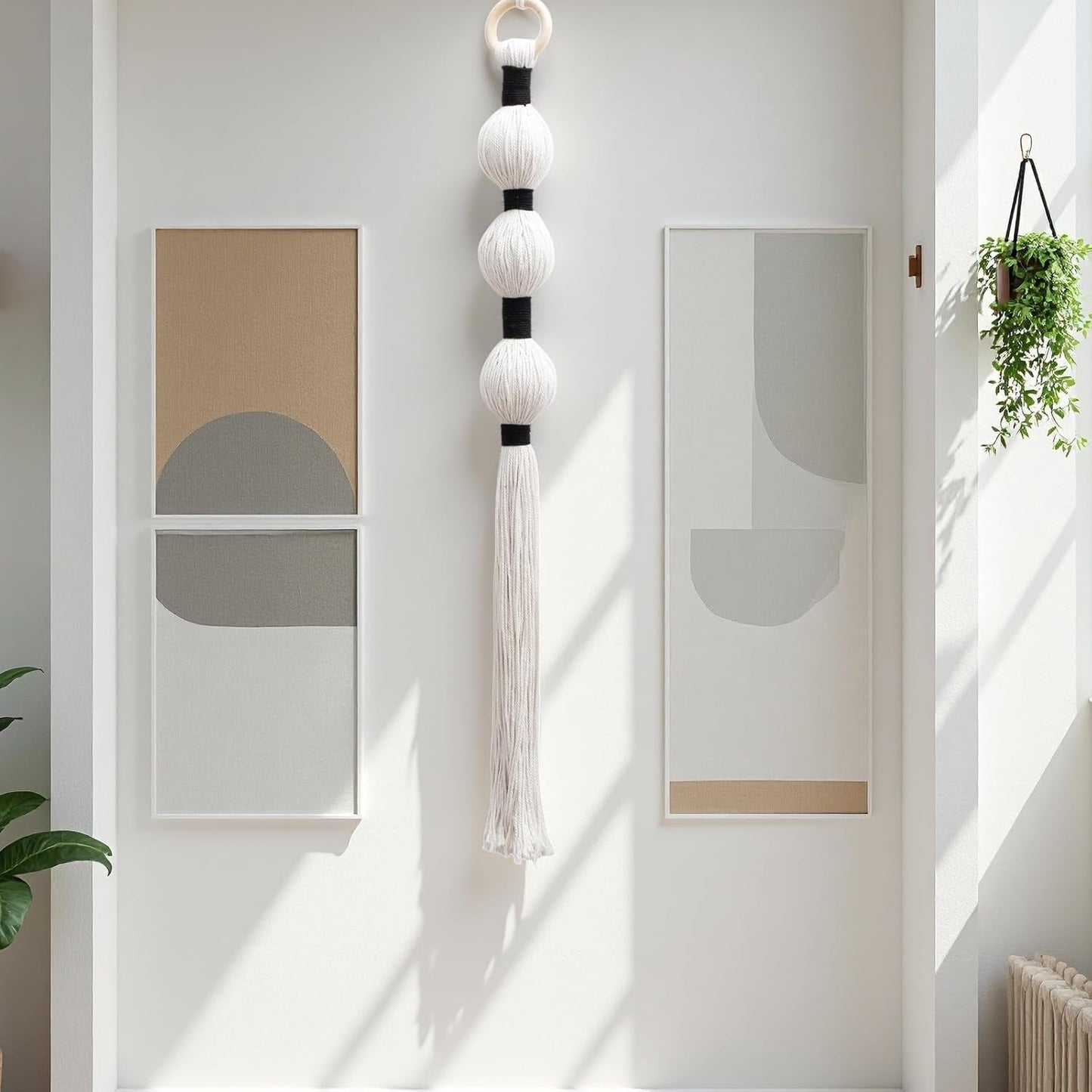 HYVAKUPPA Macrame Wall Hanging Boho Wall Decor Yarn Art Bohemian Handwoven Sphericity Cotton Textile Tapestry for Living Room Bedroom