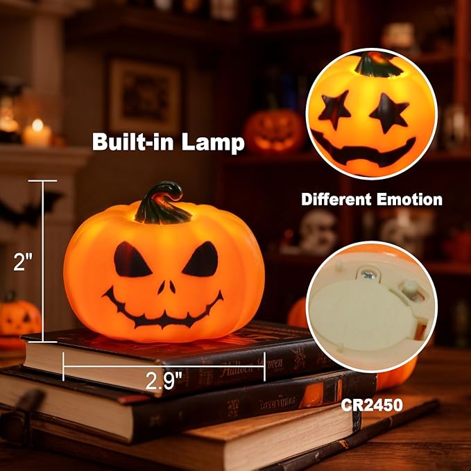 Wondise 6Pack Halloween Pumpkin Tea Lights with Remote and Timer, Battery Operated LED Orange Jack-O-Lantern Candles for Halloween Decor, Flameless Candles for Pumpkin Decorations