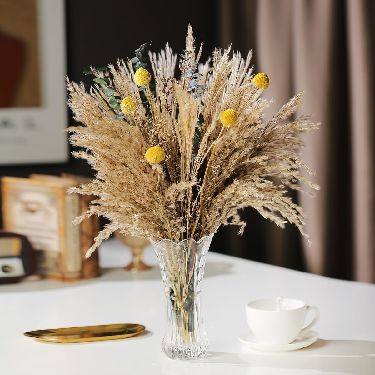 Dried Flowers Boho Bouquet,Pampas Grass for Western Decor,Rustic Farmhouse Flower for Bohemian Home,Bedroom,Living Room,Wedding Table Centerpieces (Bouquet_B, 17 inches)